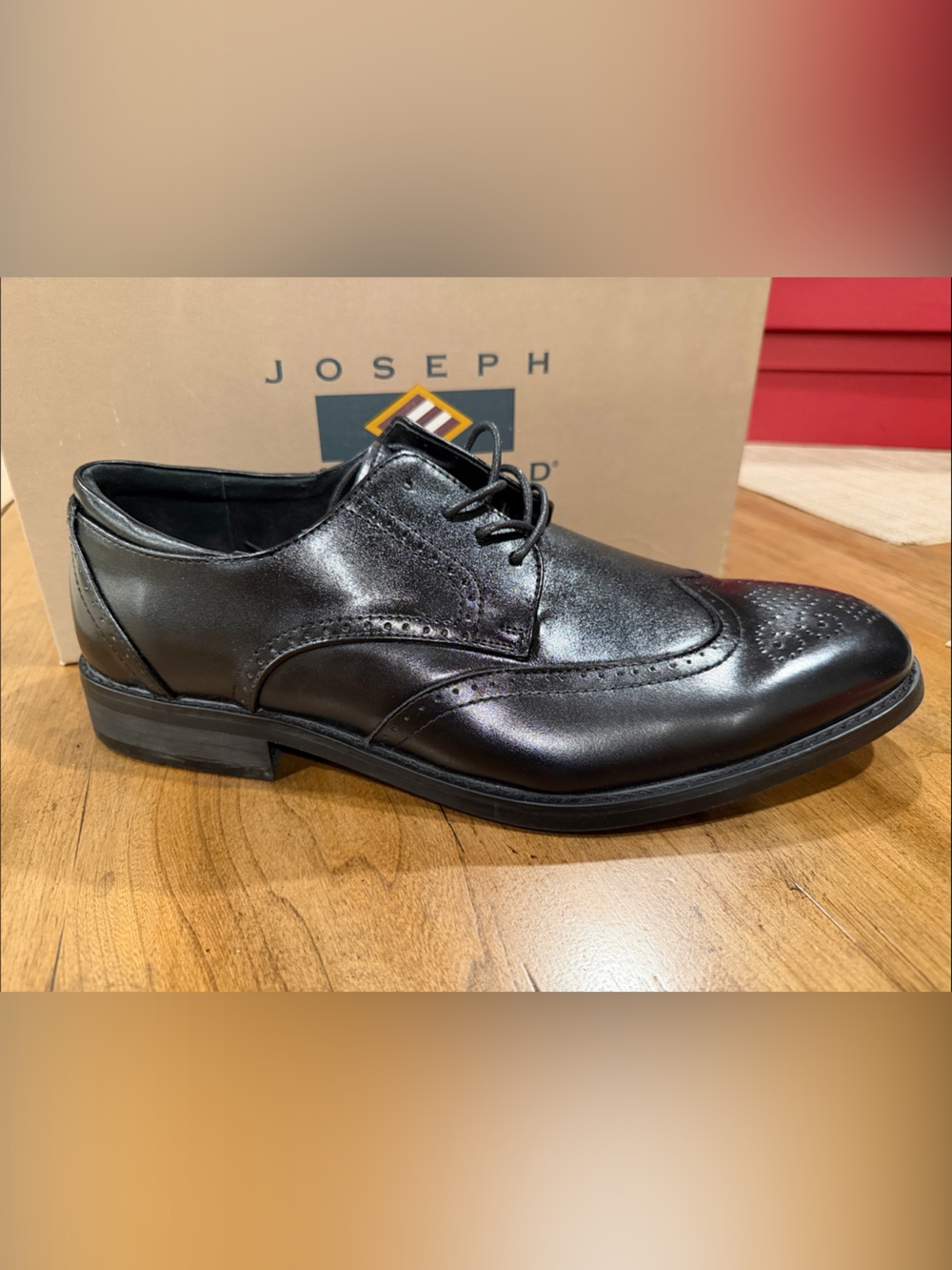 Joseph Black Leather Brogue Derby Dress Shoes